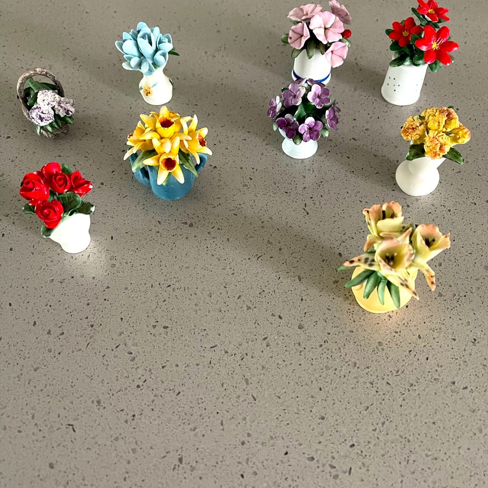 Porcelain miniature flower bouquets.